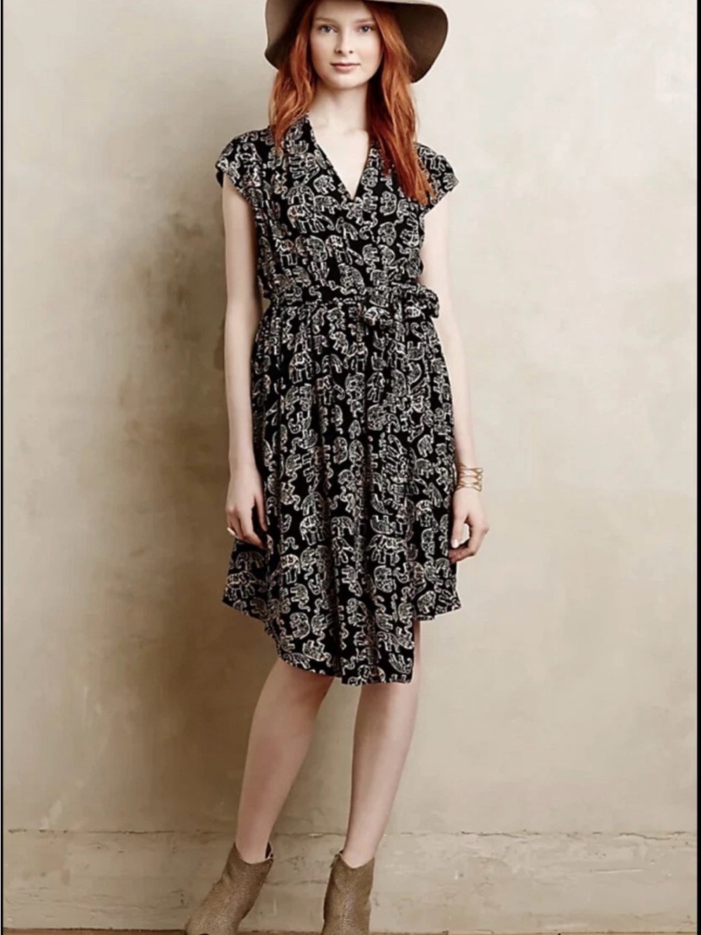 Maeve Black & Cream Printed Wrap Midi Dress